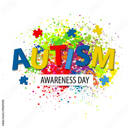 Autism awareness poster with colorful puzzle