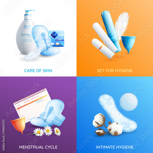 Feminine Hygiene Concept Icons Set