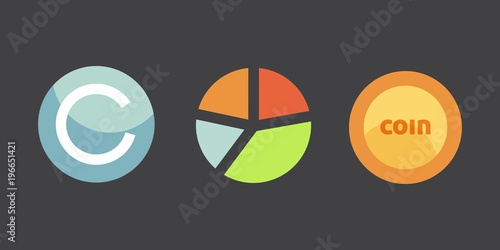 Token ICO vector illustration and blockchain technology icons.