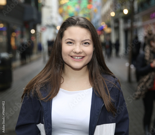 Asian Woman Portrait Outdoors Brown Hair Smiling  