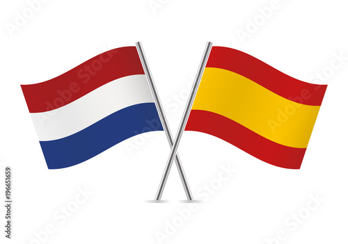 Netherlands and Spain flags. Vector illustration.