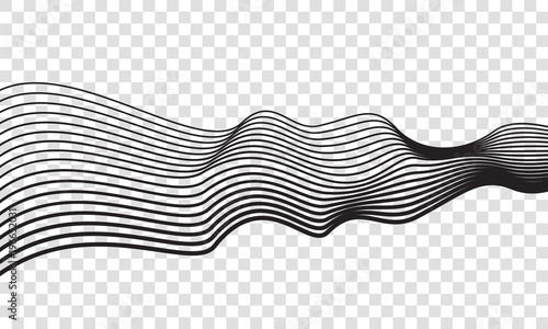 Wave lines optical abstract optical art background. Vector isolated thread black wavy lines floating in motion on transparent background