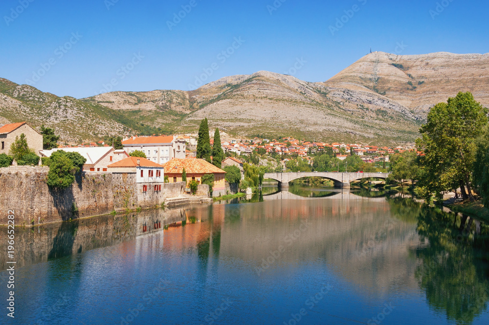 View of Trebisnjica river and Trebinje city  on a sunny summer day. Bosnia and Herzegovina