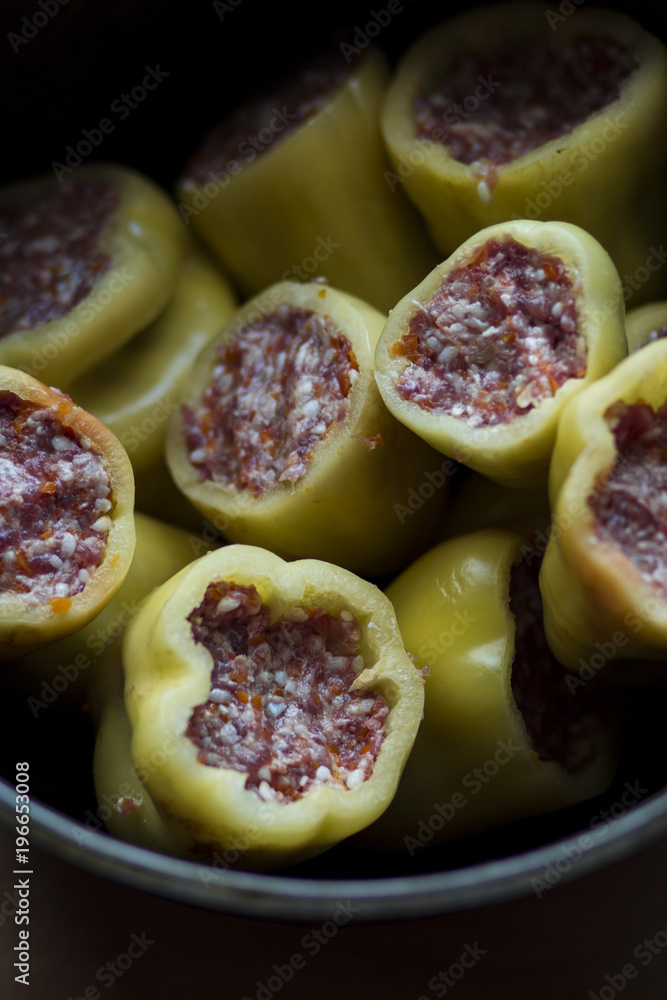 sweet pepper with meat filling inside sweet pepper with meat filling inside