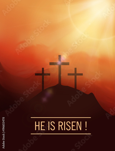 He is Risen! Easter illustration. Jesus christ resurrection. 