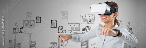 Composite image of female executive using virtual reality