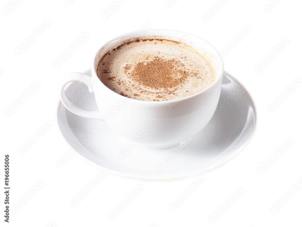 cup of coffee with cinnamon on white background cup of coffee with cinnamon on white background