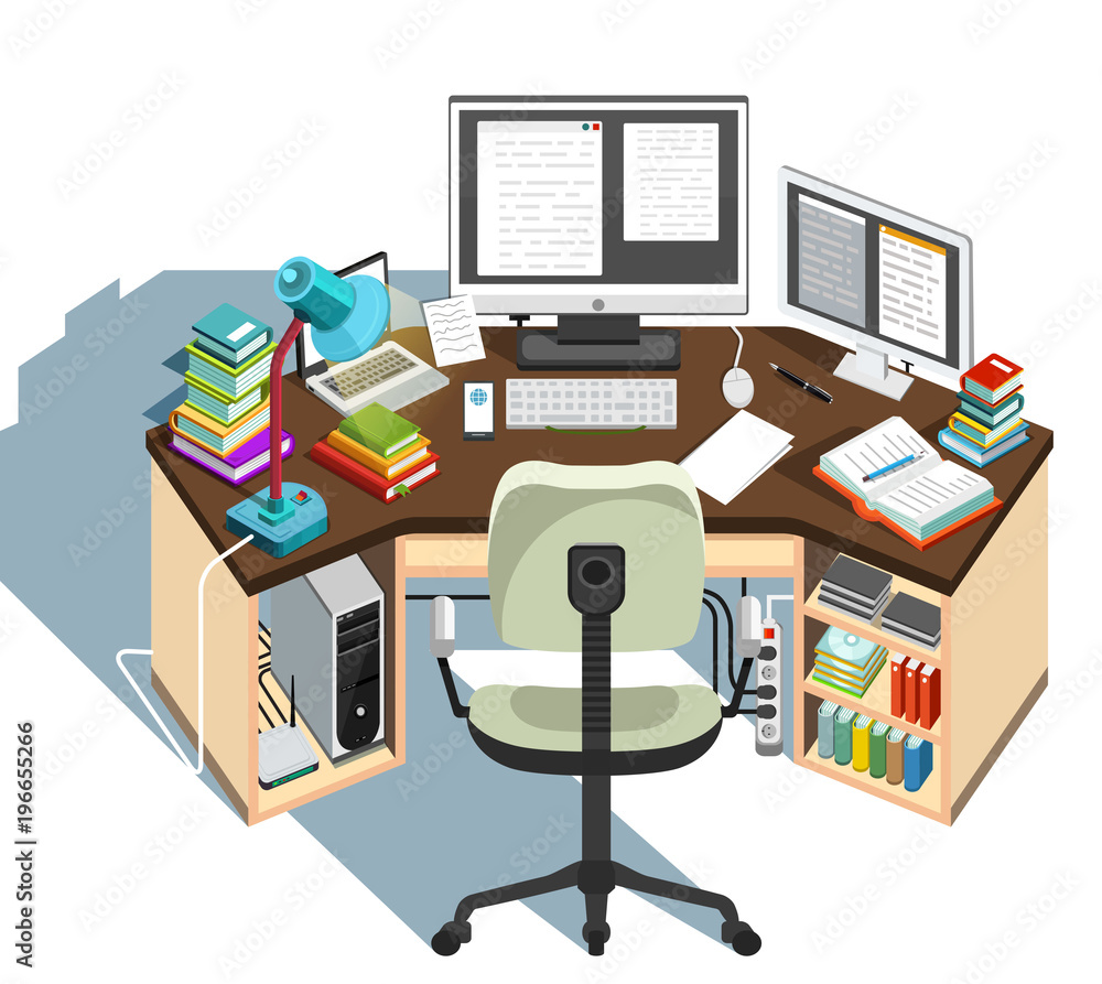 Copywriter workplace. Journalistic activity. Vector illustration Copywriter workplace. Journalistic activity. Vector illustration