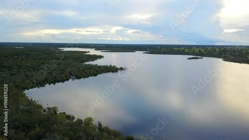 Drone footage of lake with clouds photo