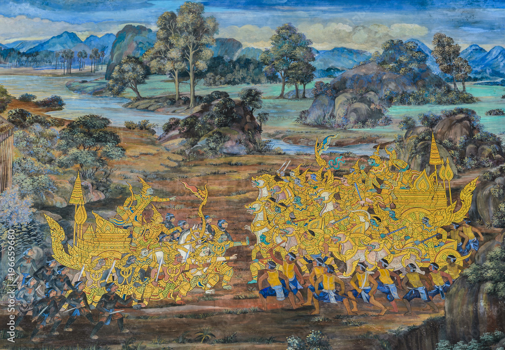 Φωτογραφία Mural fresco of Ramakien epic at the Grand Palace in Bangkok, Thailand