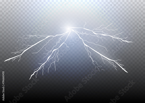 A set of lightning Magic and bright light effects. Vector illustration. Discharge electric current.