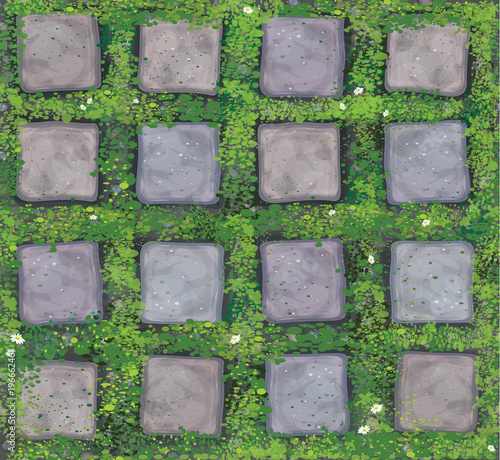 Vector seamless texture gray stones  pavement  covered grass.