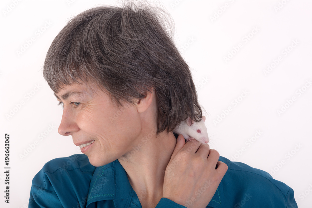 rat on the shoulder of a woman rat on the shoulder of a woman