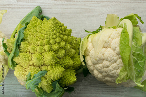 bio big Romanesco broccoli, or Roman cauliflower and cauliflower