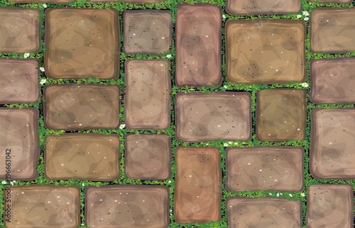 Vector seamless texture brown stones  pavement  covered grass.