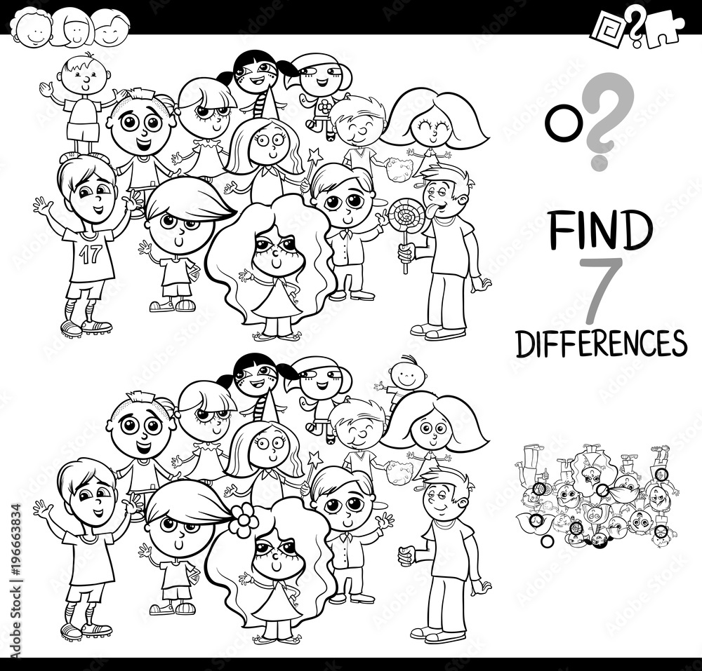 differences game with children coloring book