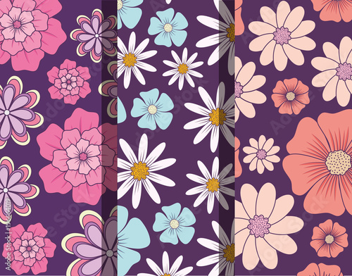 Pattern of beautiful and tropical flowers  colorful design vector illustration