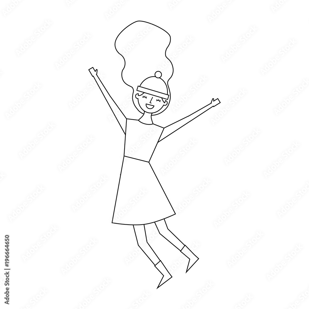 woman happy character with warm clothes season vector illustration outline image woman happy character with warm clothes season vector illustration outline image