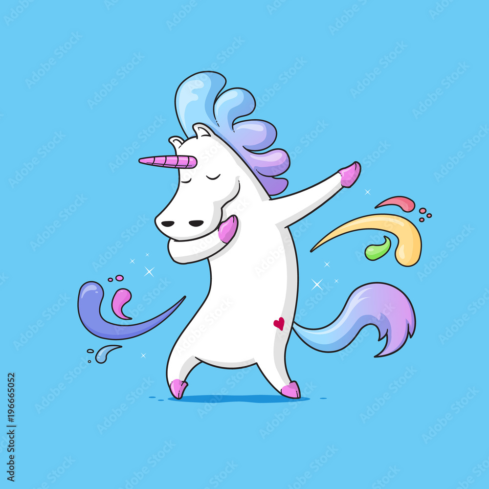 Dabbing Unicorn - Cute funny unicorn dancing dab vector cartoon  illustration Stock Vector | Adobe Stock