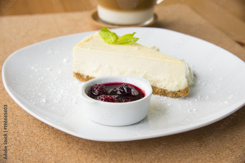 Cheese cake with berries and coffee Cheese cake with berries and coffee