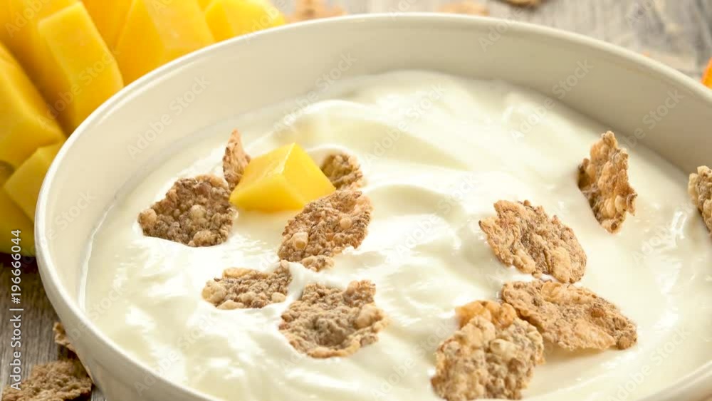 yogurt with cornflakes and fruit yogurt with cornflakes and fruit