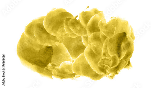 Abstract watercolor background hand-drawn on paper. Volumetric smoke elements. Yellow, Antique Moss color. For design, websites, card, text, decoration, surfaces.