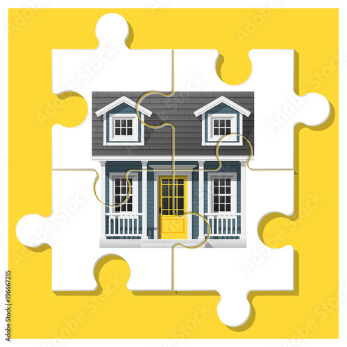 Dream house concept with completed puzzle house on colorful background , vector , illustration