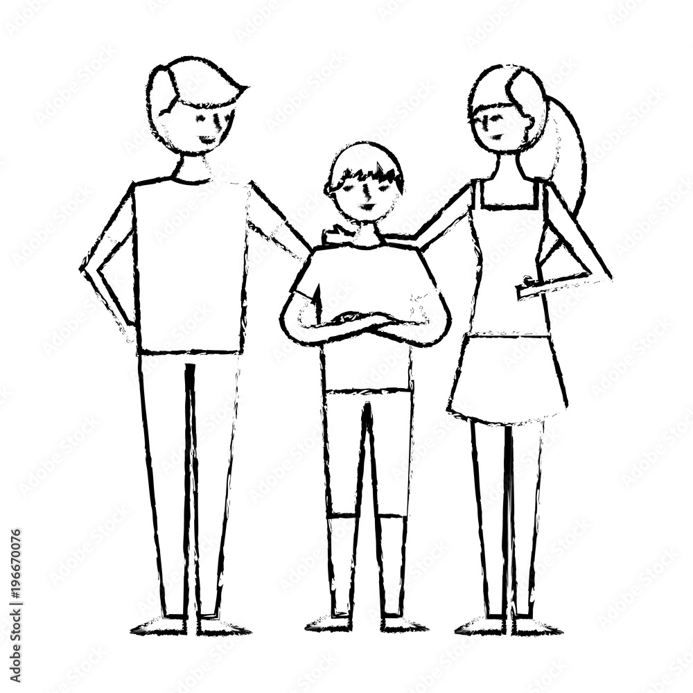portrait happy couple with their teenage son embraced vector illustration sketch image portrait happy couple with their teenage son embraced vector illustration sketch image