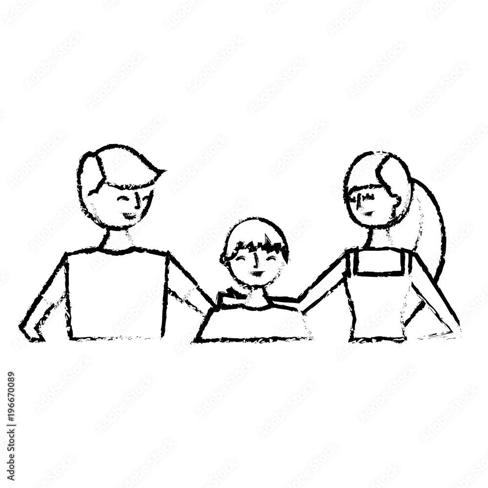 portrait happy couple with their teenage son embraced vector illustration sketch image portrait happy couple with their teenage son embraced vector illustration sketch image