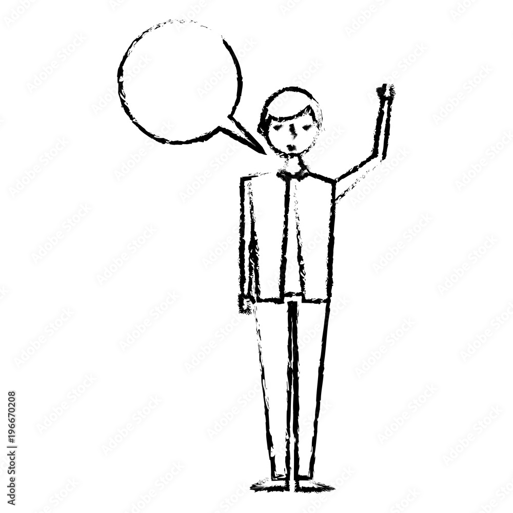 young man standing with speech bubble vector illustration drawing color design sketch image young man standing with speech bubble vector illustration drawing color design sketch image