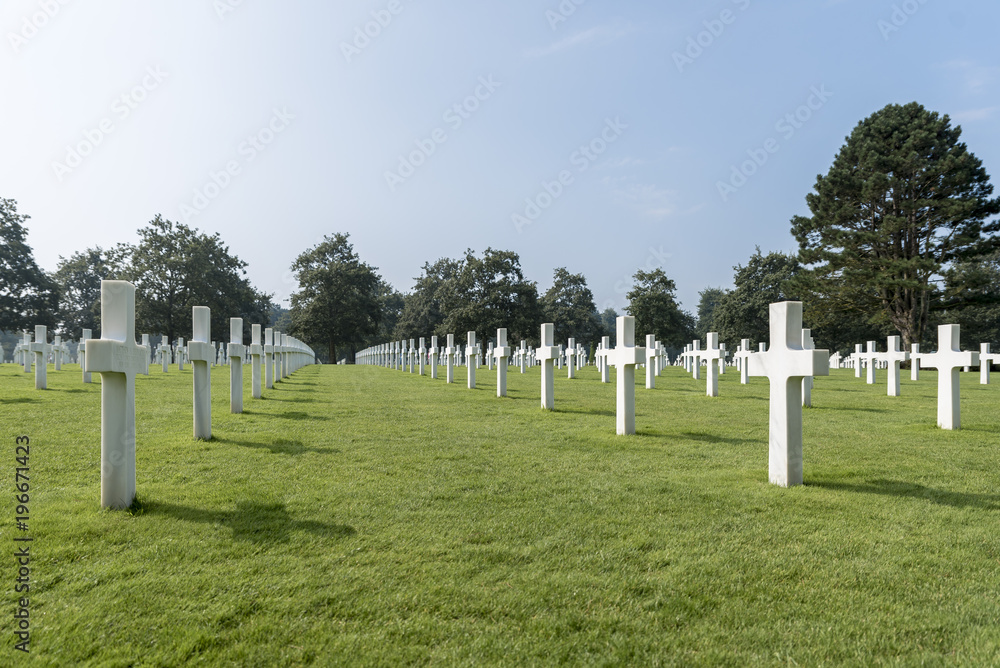 Rows of graves at the American Cemetery, in Normandy, Northern France