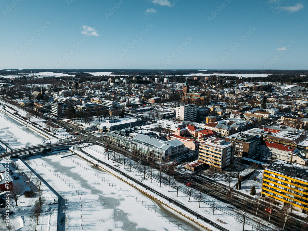 aerial view to Uusikaupunki, Finland, Winter 2018