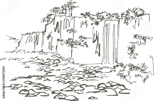 
Jeongbang Waterfall. Jeju Island. Waterfall at the edge of the sea
