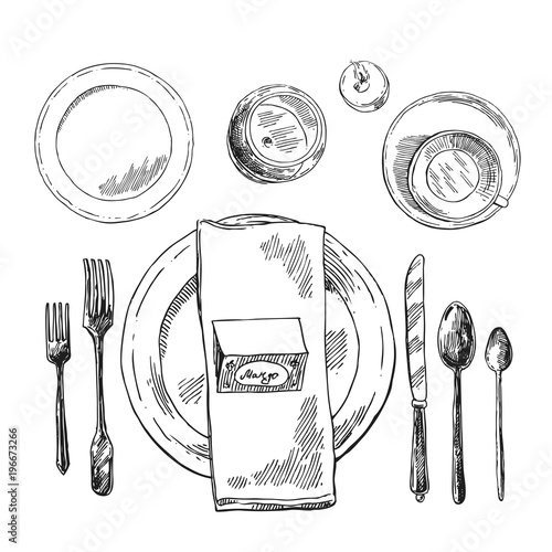 Hand drawn vector illustration table setting