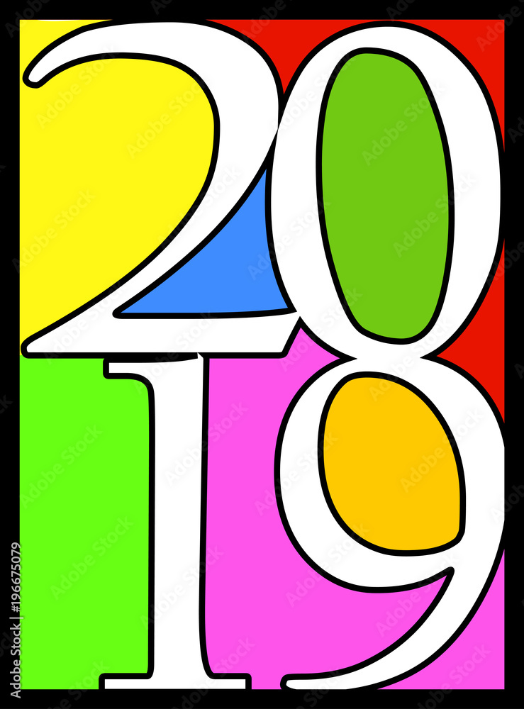 2019 in multicolor rectangle - vector