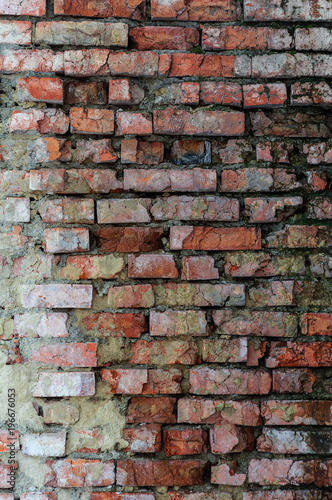 Dirty old wall with red brick