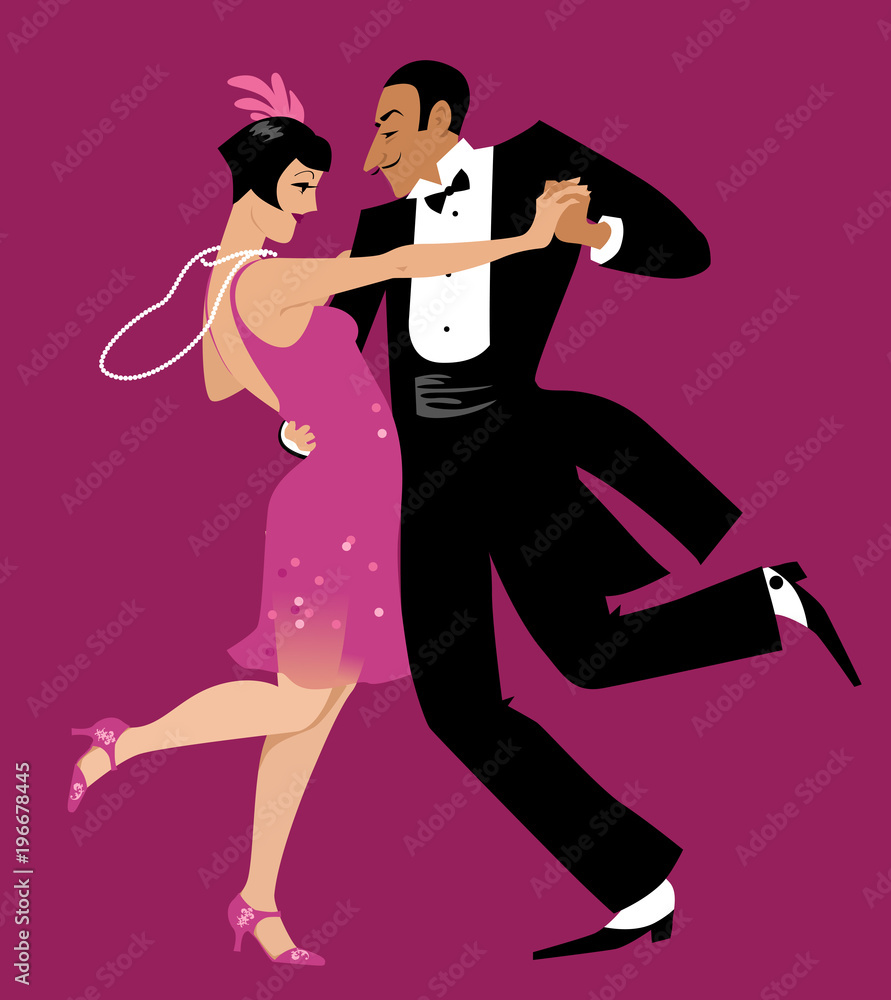 Obraz premium Para ubrana w modę 1920 roku tańczy Charleston, ilustracji wektorowych EPS 8, bez folii