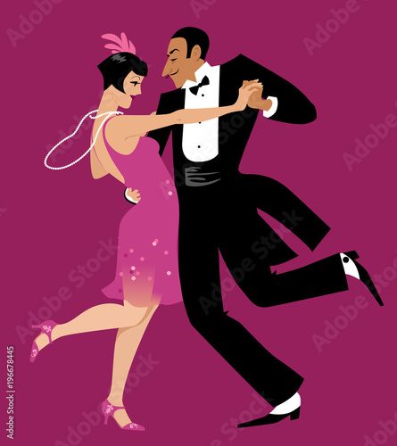 Couple dressed in 1920th fashion dancing the Charleston, EPS 8 vector illustration, no transparencies 