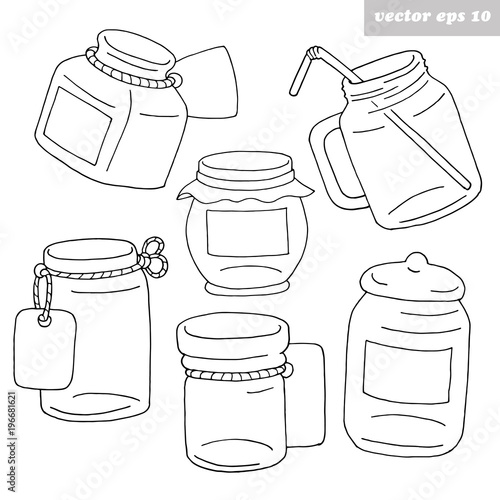 hand drawn black and white jars