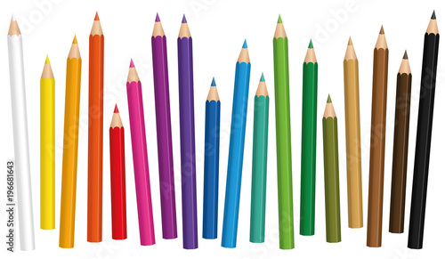 Crayons. Colored pencil set loosely arranged in different lengths - isolated vector illustration on white background.