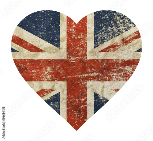 Heart shaped grunge vintage UK Great Britain flag