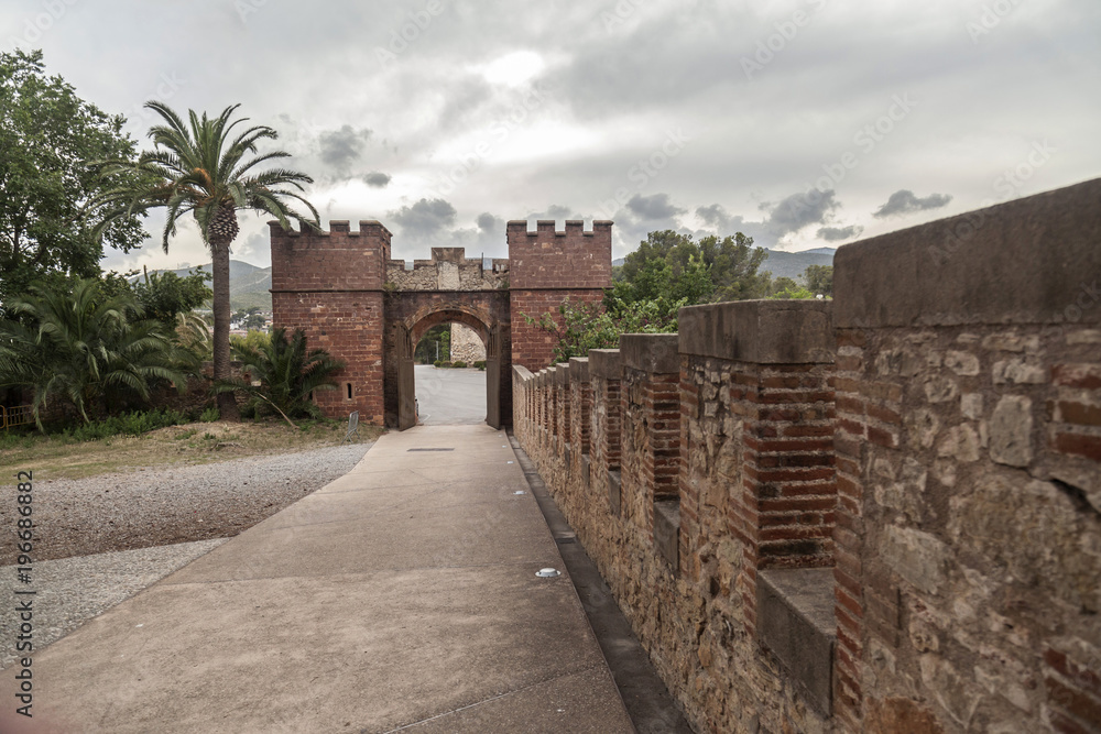 Castle ,ancient entrance and walls, Castelldefels,province Barcelona, Catalonia.