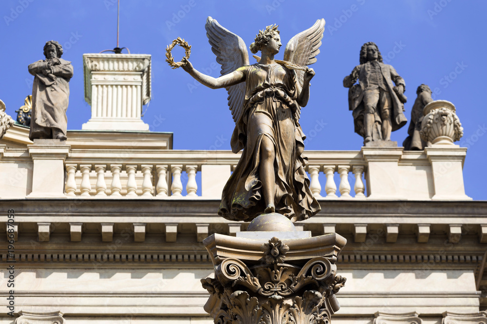 Obraz premium The gold Angel in front of House of Artists, Prague, Czech Republic
