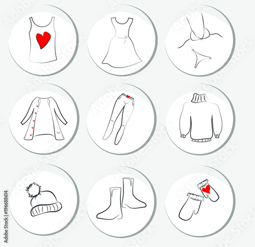 set of women's clothes, fashion and style, vector