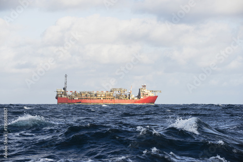 An offshore oil installation during rough sea