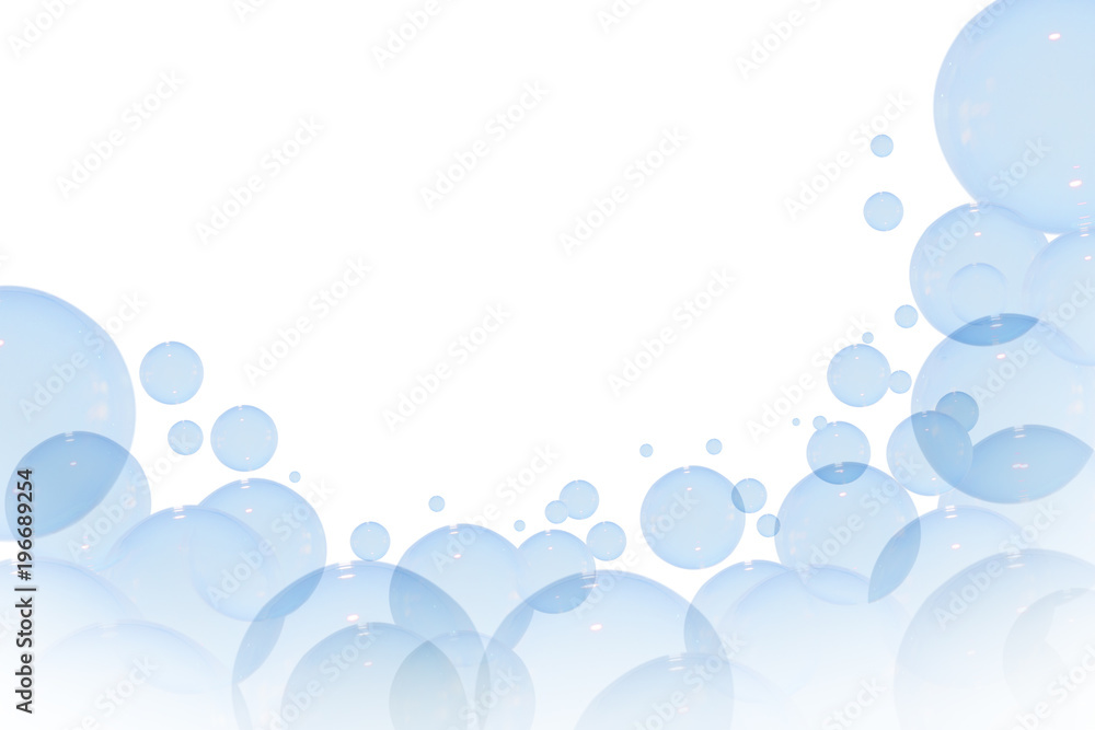 Soap bubbles circle floating isolated on white with copy space