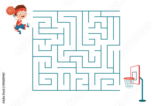 Vector Illustration Of Kids Playing Basketball Maze
