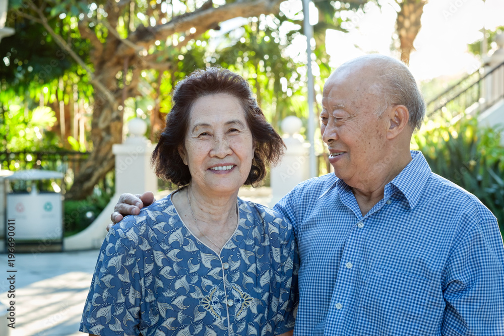 Happy Senior Asian Couple in a Park Happy Senior Asian Couple in a Park