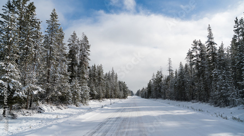 Iced Two Lane Asphalt Road Leads Through Forest Wintertime © Christopher Boswell