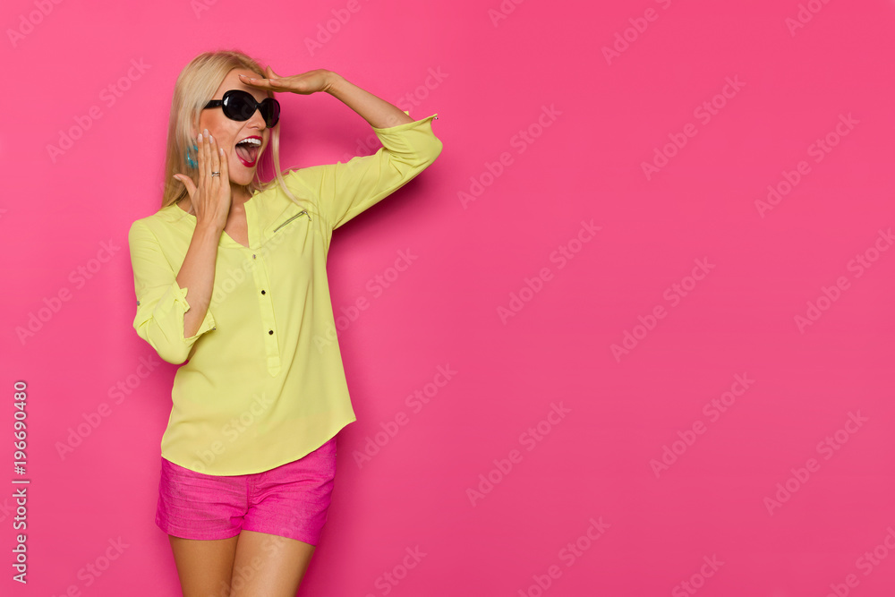 Surprised Woman Is Looking Away And Shouting Surprised Woman Is Looking Away And Shouting